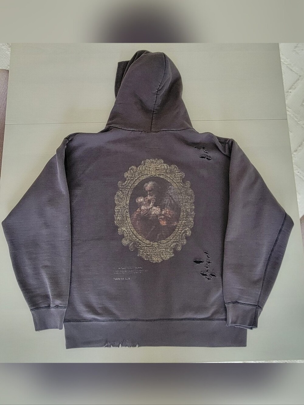 LEGENDA's "The Nativity" Destroyed Hoodie Sz XL $170 Faded Black Dark Vintage